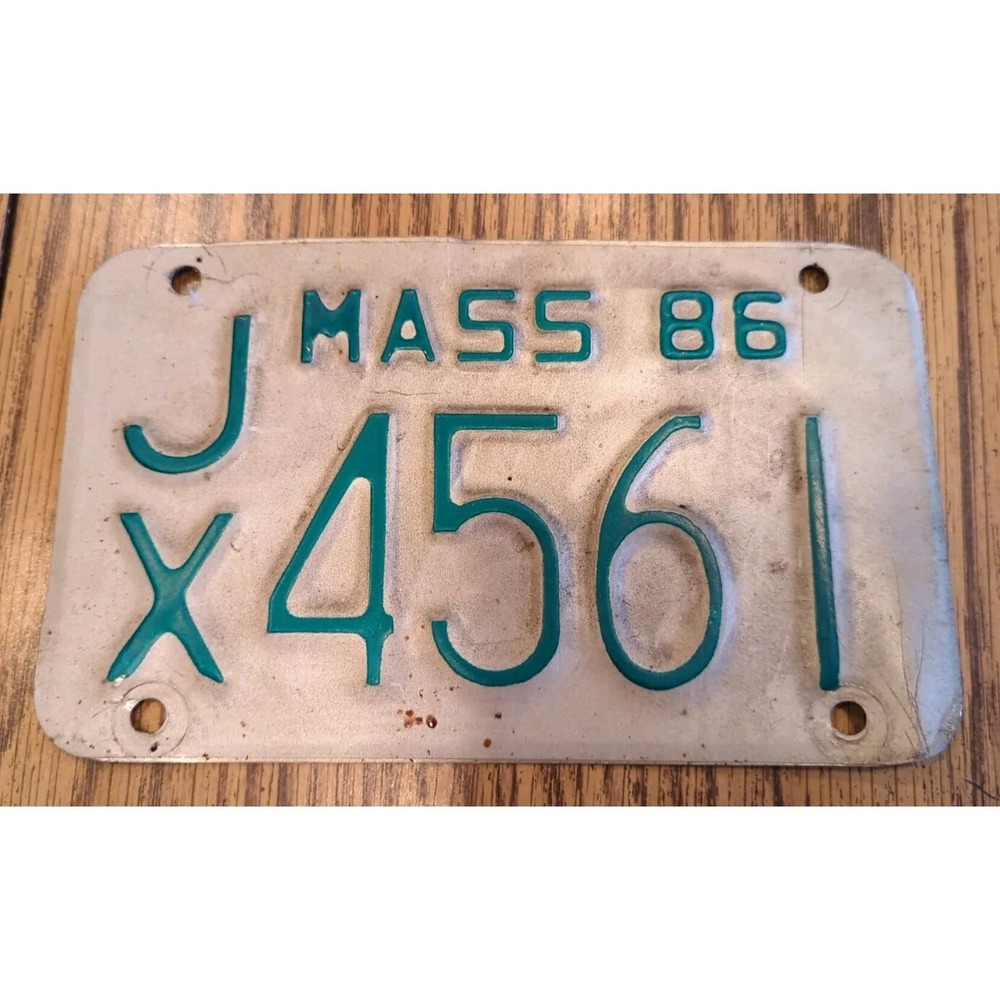 Vintage Motorcycle License Plate Mancave Metal Original Sign Massachusetts 1986